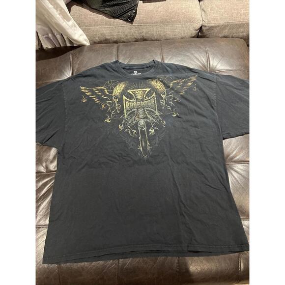 Vtg 90s West Coast Choppers Skull Wings Motorcycle Black Faded T-Shirt Sz 3XL - Picture 1 of 9